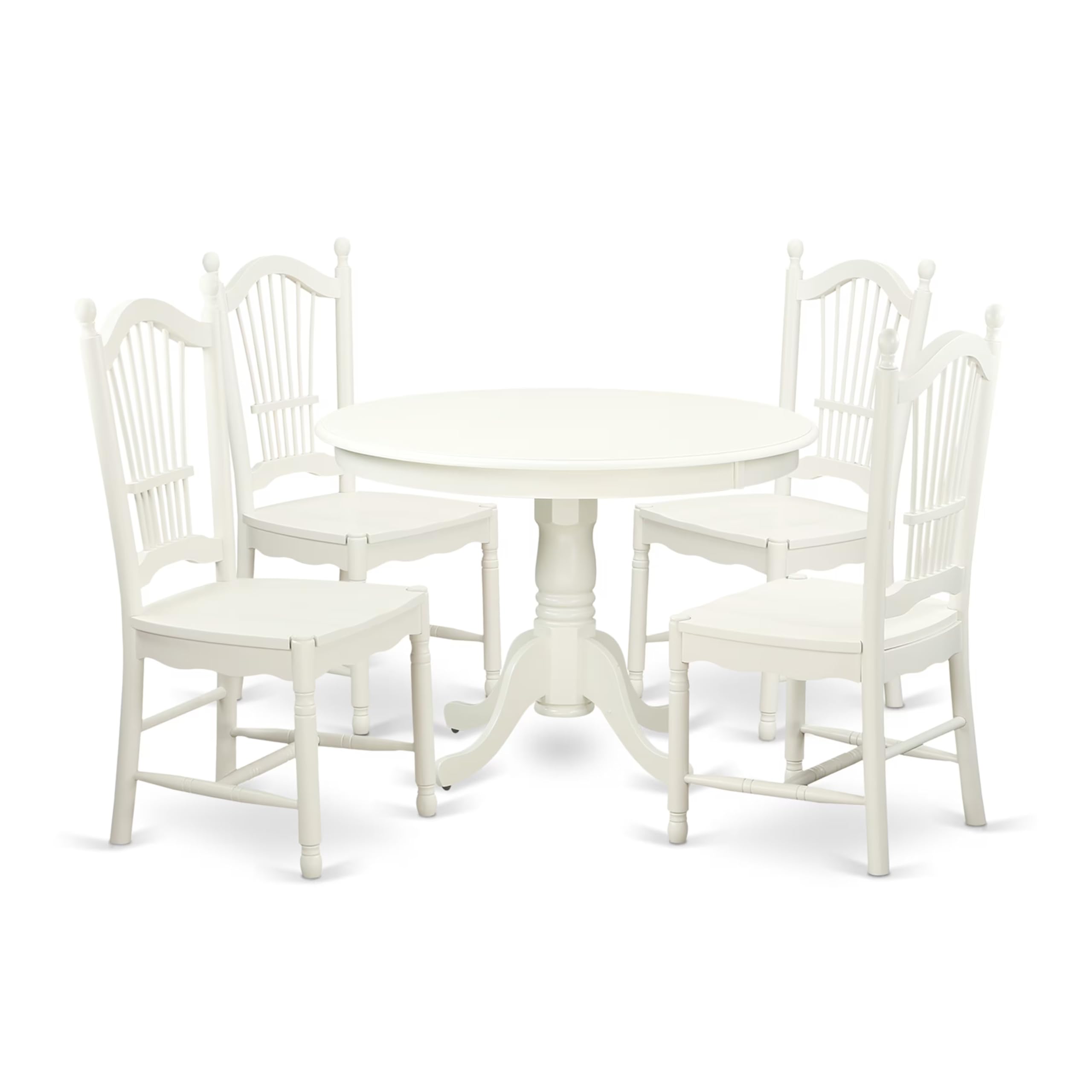 East West Furniture HLDO5-LWH-W 5 Piece Dining Table Set for 4 Includes a Round Kitchen Table with Pedestal and 4 Dining Room Chairs, 42x42 Inch, Linen White