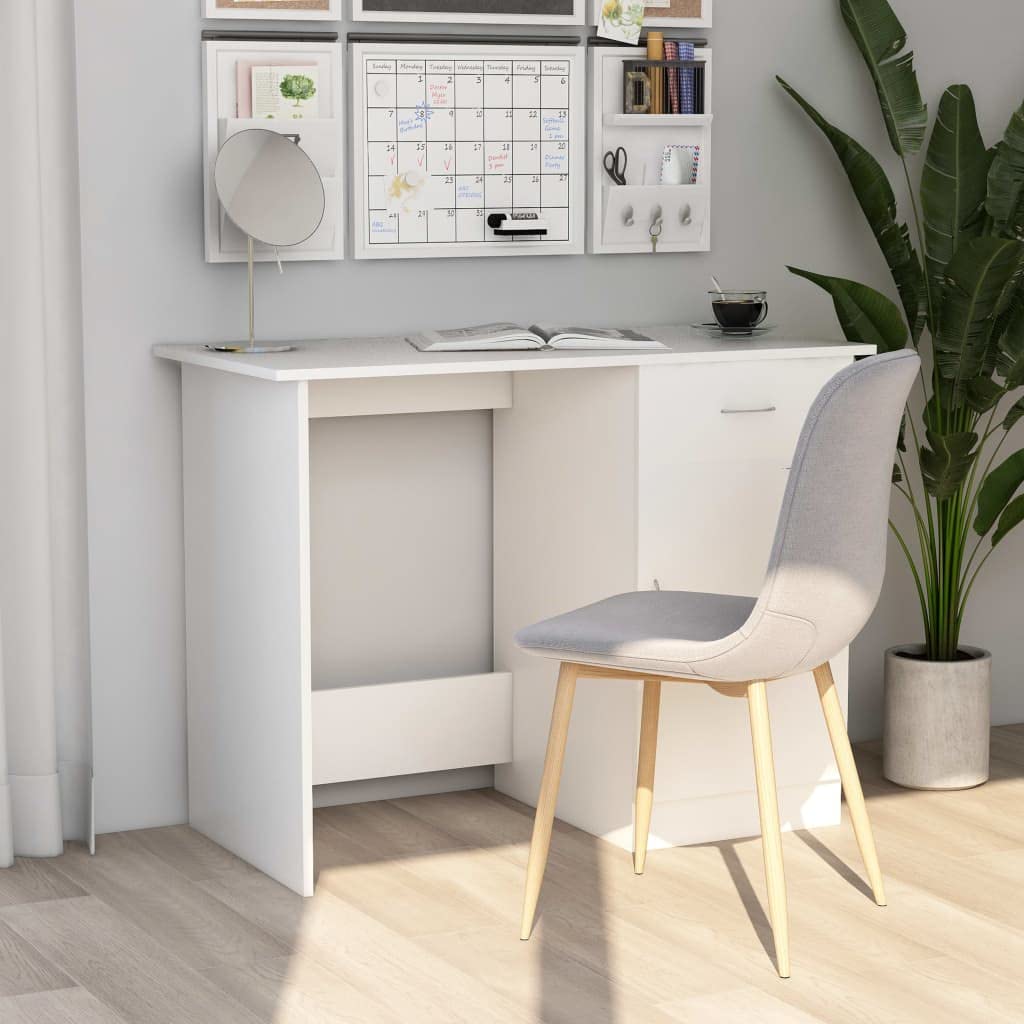 vidaXL Modern Desk in White | Compact 39.4&quot;x19.7&quot;x29.9&quot; | Integrated Drawer and Door Storage | Durable Engineered Wood | Ideal for Office, Study Room or Small Spaces