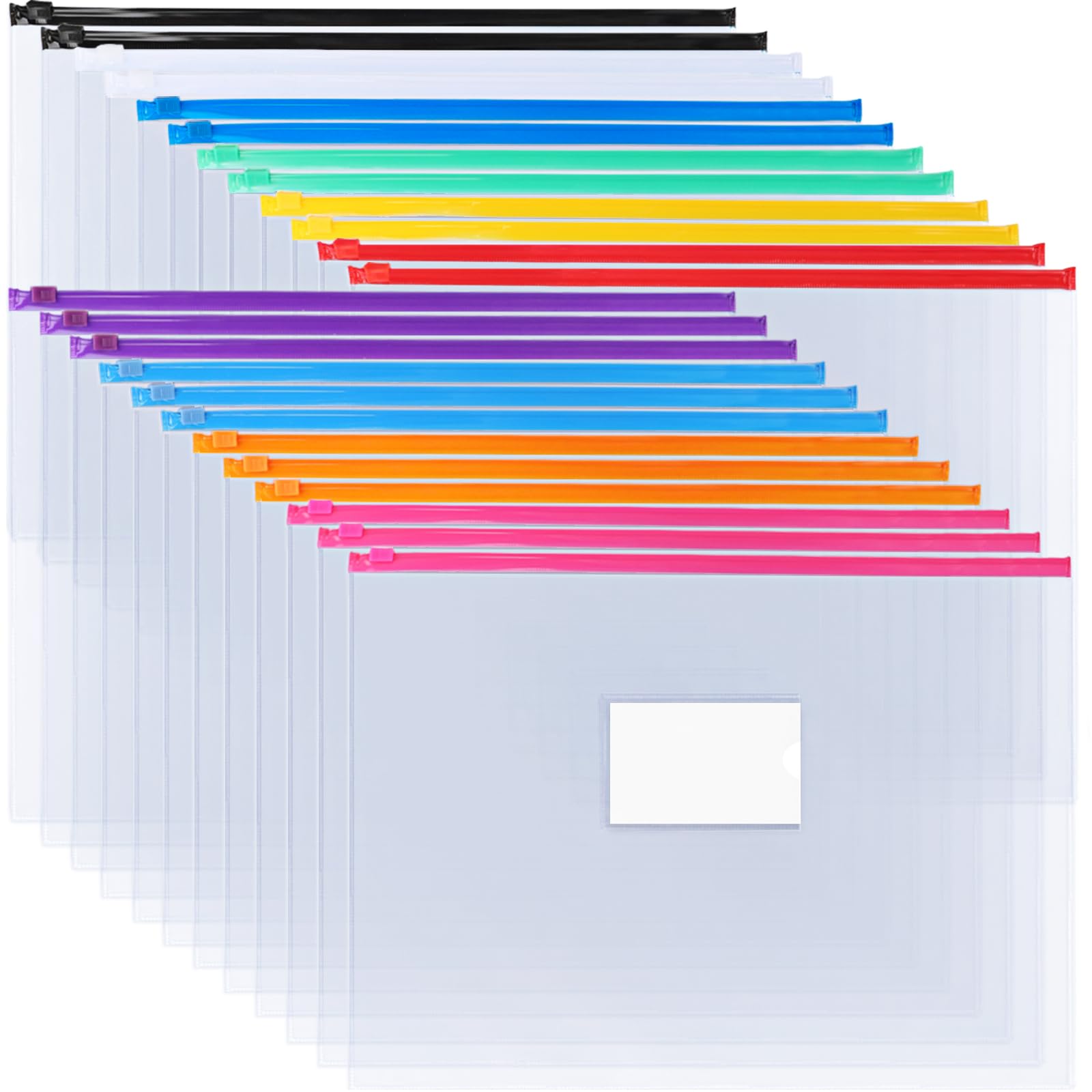Eoout 24Pcs Plastic Envelopes Poly Zip Envelopes Files Zipper Folders, A4 Size, Letter Size, 10 Colors, For School Office Travel