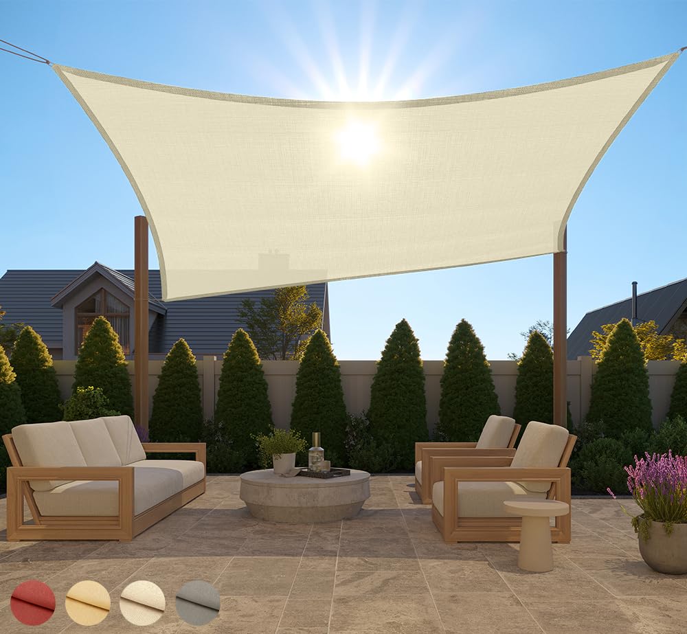 Gorilla Grip Heavy Duty Sun Shade, Uv Protection Fade Tear And Rust Resistant Rectangle Sunshade Canopy, Curved Edges Blocks Sunlight, Breathable Sail, Outdoor Patio, Lawn Garden, 8X10 Ft Butter Cream