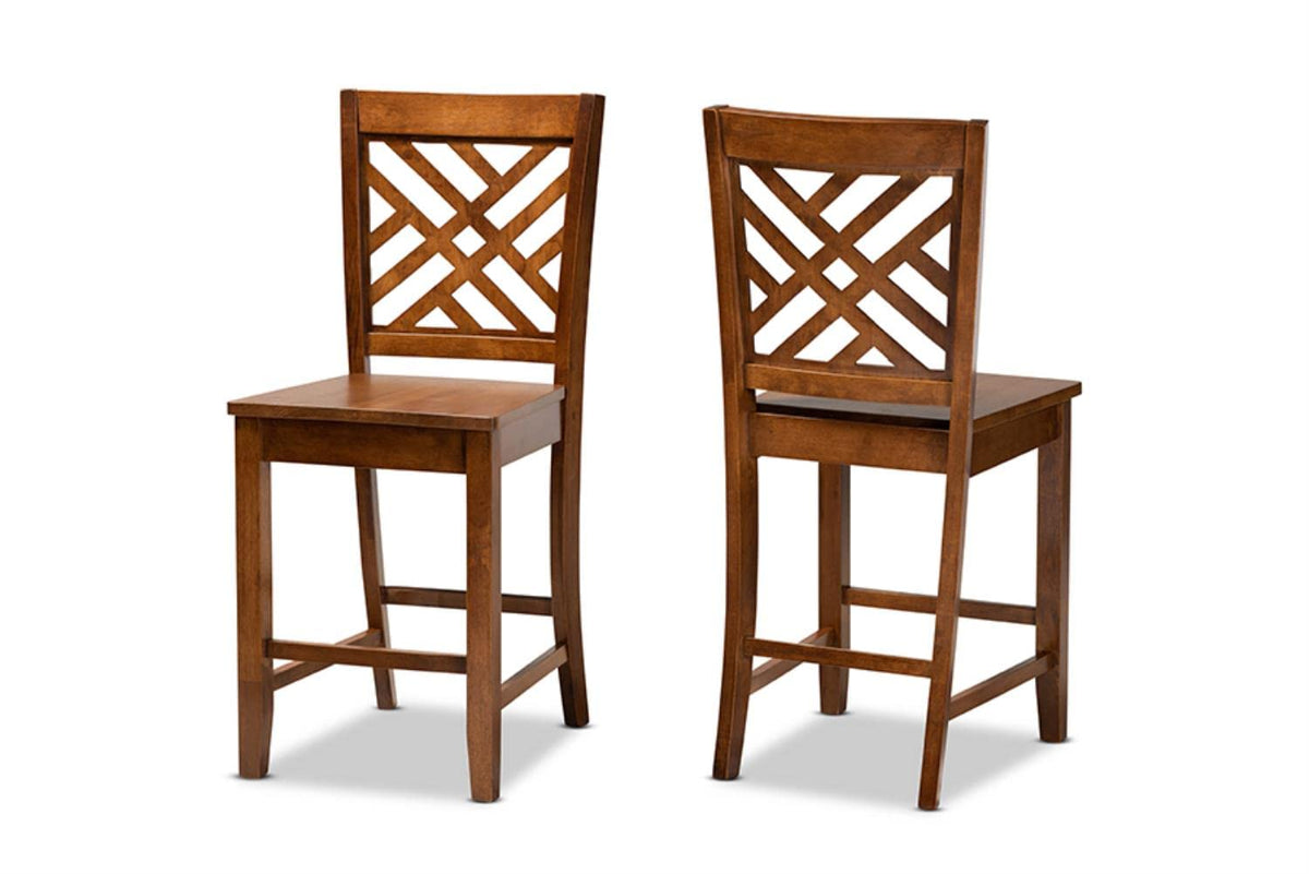 Baxton Studio Caron Modern and Contemporary Transitional Walnut Brown Finished Wood 2-Piece Counter Stool Set