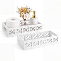Qunclay 2 Pcs White Toilet Tank Baskets Wooden Back of Toilet Paper Baskets