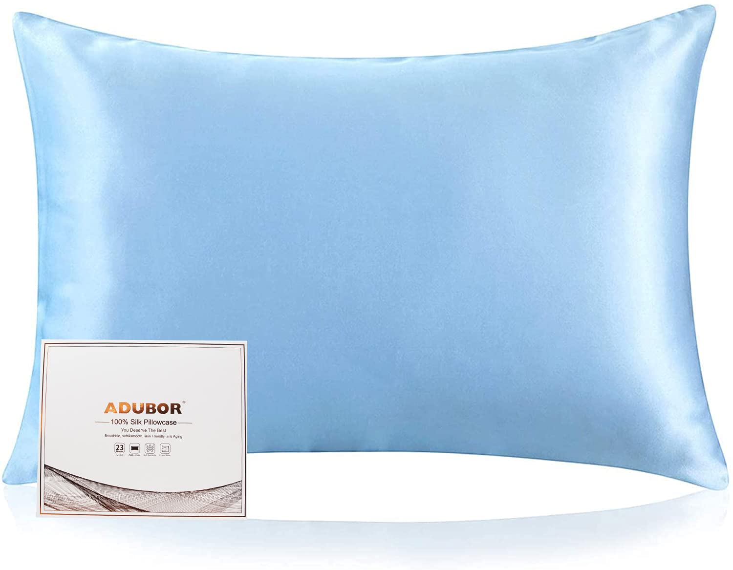 Adubor 100% Mulberry Silk Pillowcase For Hair And Skin With Hidden Zipper, Both Side 23 Momme Silk, 900 Thread Count (20X30Inch,