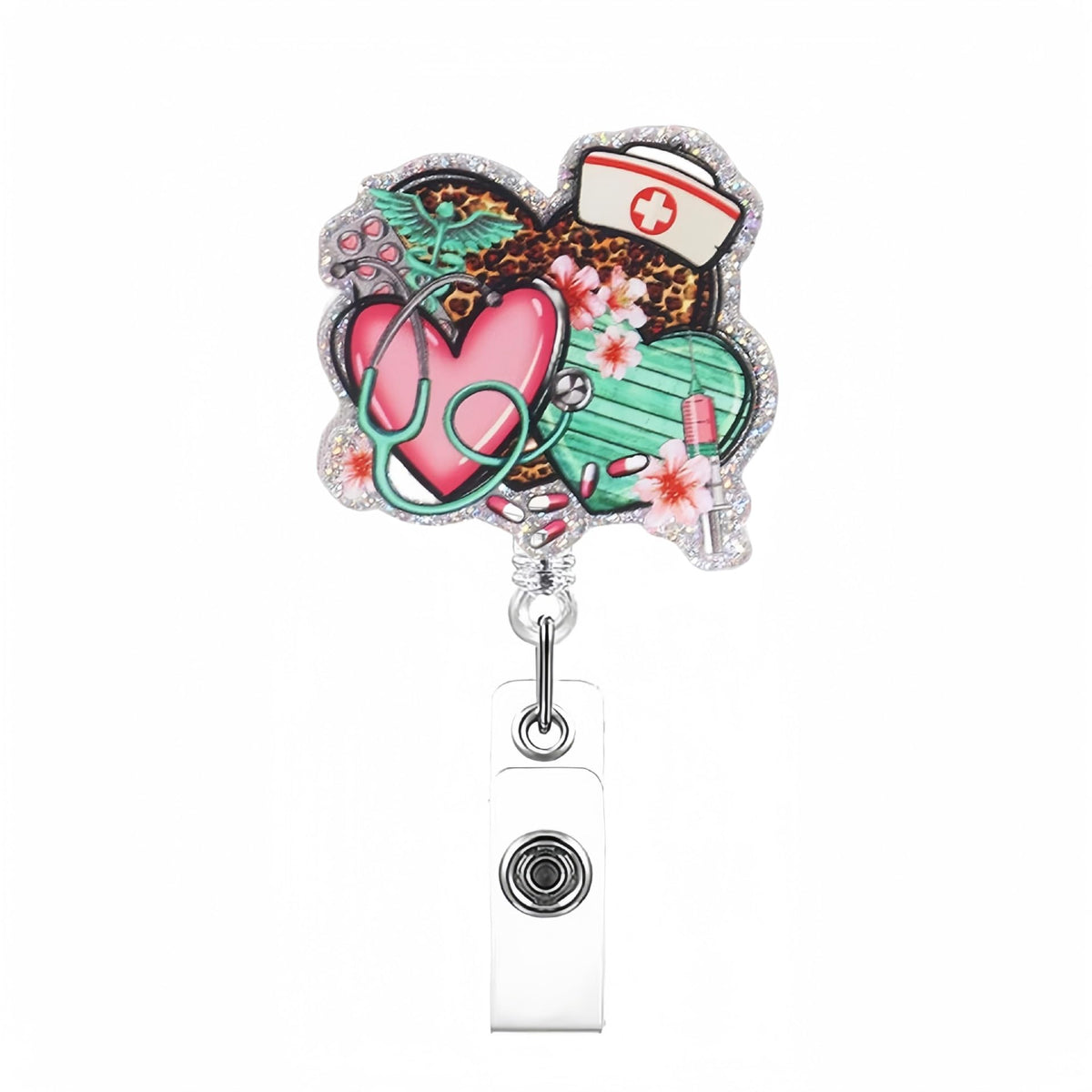 Valentine Day Nurse Badge Reel Retractable Badge Holder Flower Heart-Shaped Alligator Badge Clip Nursing Doctor Valentine Day Ba