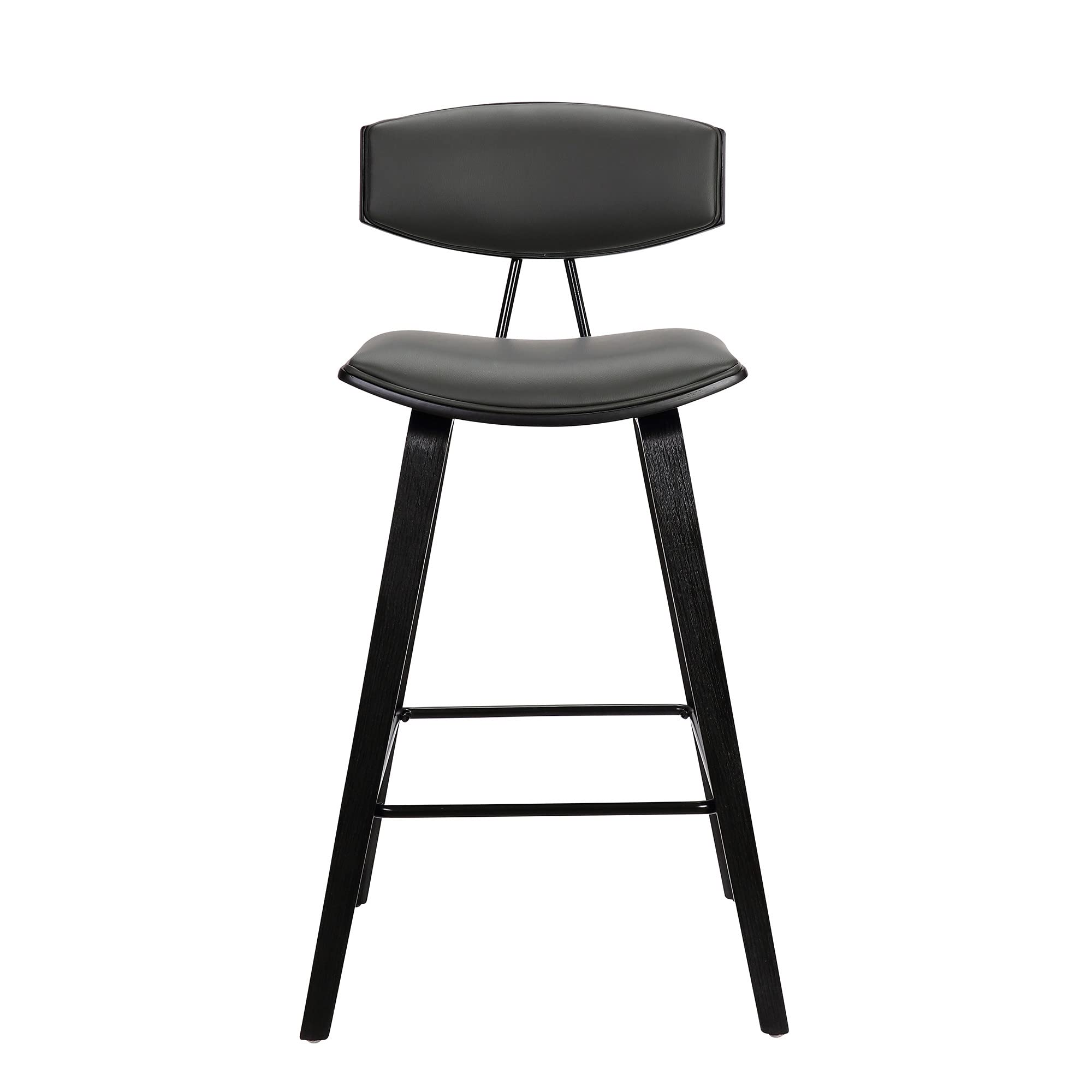 HomeRoots Poplar, Metal, Faux Leather 29â€ Gray Faux Leather Mid Century Modern Bar Stool