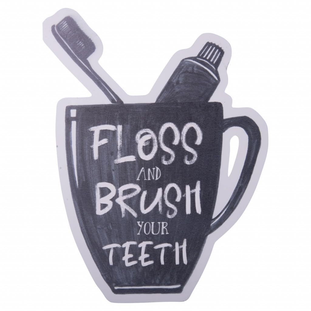 HomeRoots 484861 10.25 x 14.25 x 0.25 in. Black & White Metal Floss & Brush Your Teeth Bathroom Wall Decor