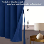 Jiuzhen Blackout Curtains With Tiebacks-Thermal Insulated, Light Blocking And Noise Reducing Grommet Curtain Drapes For Bedroom/Living Room, Set Of 2 Curtain Panels, 34 X 24 Inch Length, Classic Blue