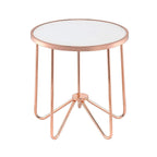 Acme Alivia Round Glass Top End Table In Frosted Glass And Rose Gold