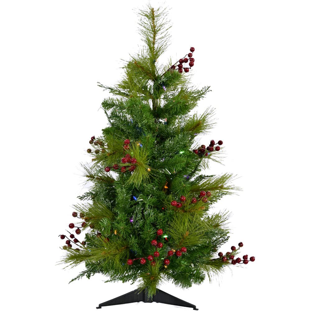 Christmas Time 3-Ft. Prelit Red Berry Mixed Pine Accent Tree, Multi-Color Led Lights, Ct-Rb042-Ml