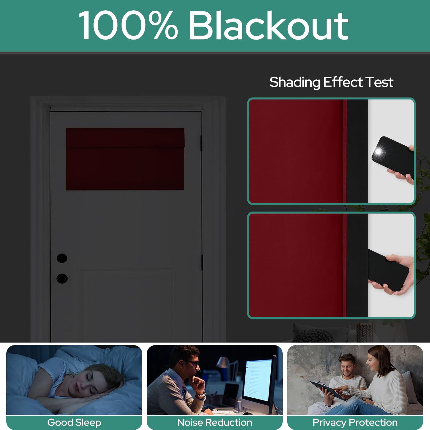 Homeideas 100% Blackout French Door Curtains,Privacy Small Door Curtains For Window, 26 X 12 Inch Shades For Front Window, Thermal Insulated Covering, 1 Panel, Burgundy
