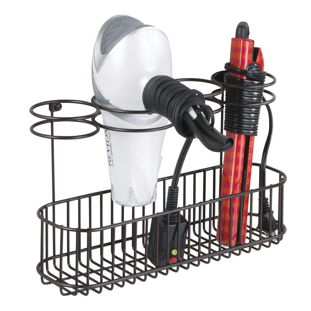 INDIAN DECOR. 28449 Bathroom Wall Mount Hair Tools Organizer for Flat Iron, Curling Wand, Brushes  Bronze