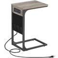 Tutotak C Shaped End Table With Charging Station, Side Table For Sofa, Couch Table With Storage Bag, Tv Tray Table With 2 Usb Ports And Outlets For Living Room, Bedroom Tb01Bg024