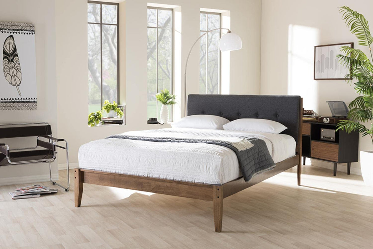 Baxton Studio Leyton Mid-Century Modern Upholstered Platform Bed King