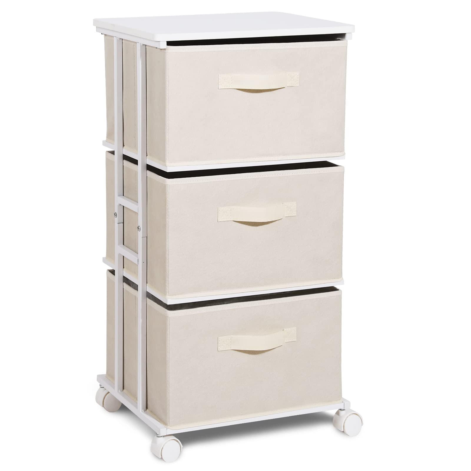 Max Houser Dresser Tower With 3 Drawers For Bedroom, Fabric Storage Organizer Unit, Chest Of Drawers With With Woodtop, Small Vertical Storage For Guest Room, Closet, Entryway, Nursery(Beige)