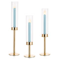 Inweder Gold Candle Holders for Candlesticks: Hurricane Taper Candle Holders with Removable Glass Tall Brass Candlestick Holders