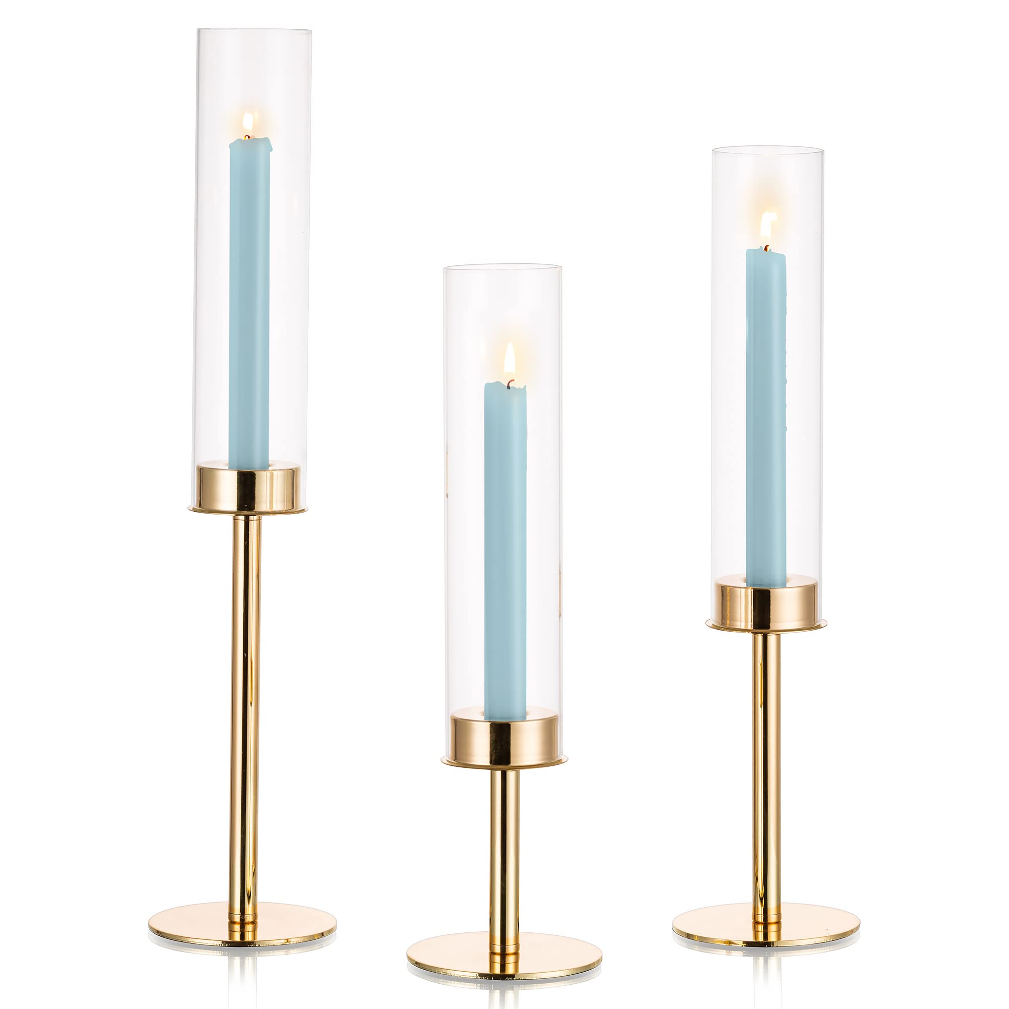 Inweder Gold Candle Holders for Candlesticks: Hurricane Taper Candle Holders with Removable Glass Tall Brass Candlestick Holders
