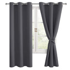 Hiasan Blackout Curtains For Bedroom, Thermal Insulated, Light Blocking, Noise Reducing Window Curtain Panels, Tiebacks Included, Set Of 2, Grommet Top (Dark Grey, Width 38 Inch X Length 72 Inch)