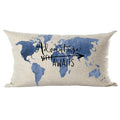 Ramirar Watercolor Blue World Map Adventure Awaits Arrow Columbus Day Lumbar Throw Pillow Cover Case Home Living Room Bed Sofa C