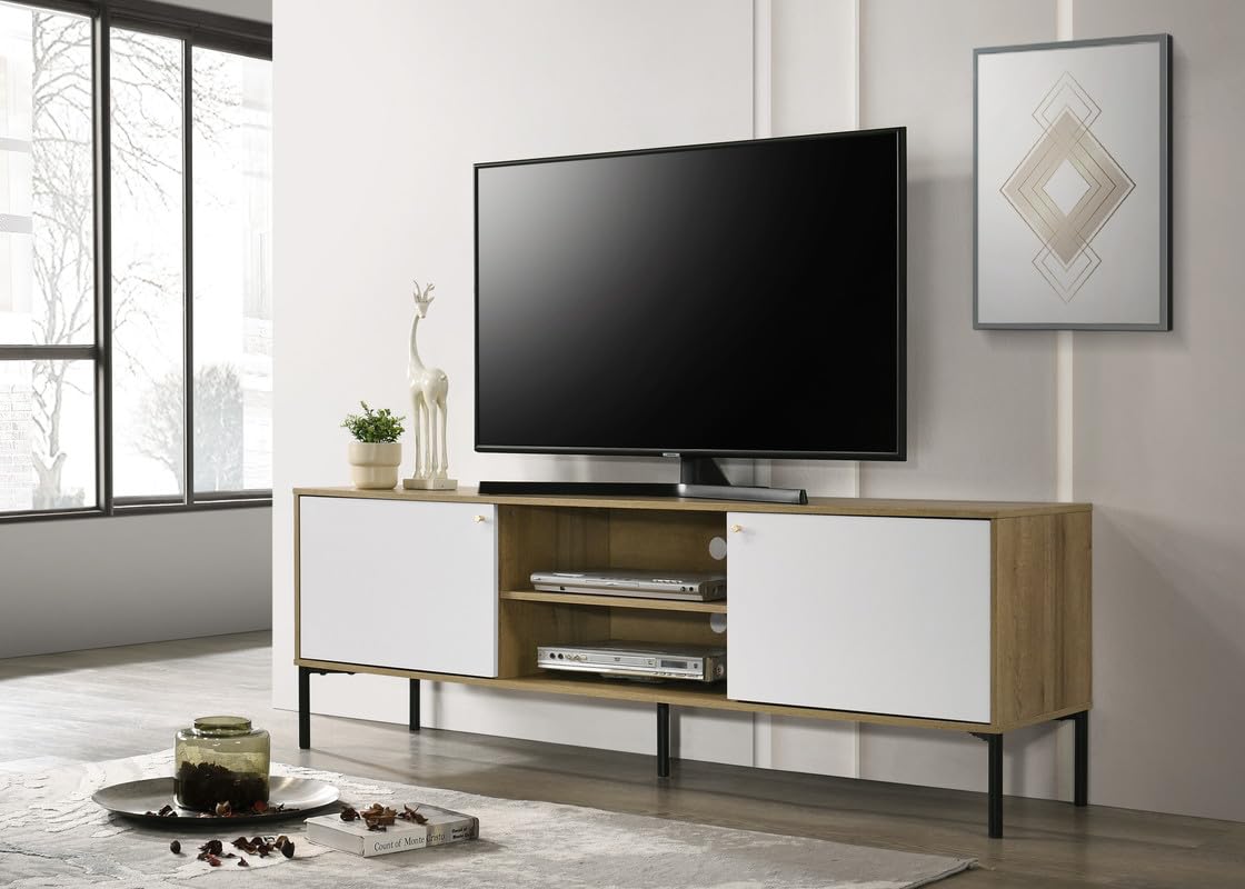 LILOLA LIVING Burke 70" W White and Oak 2-Door TV Stand