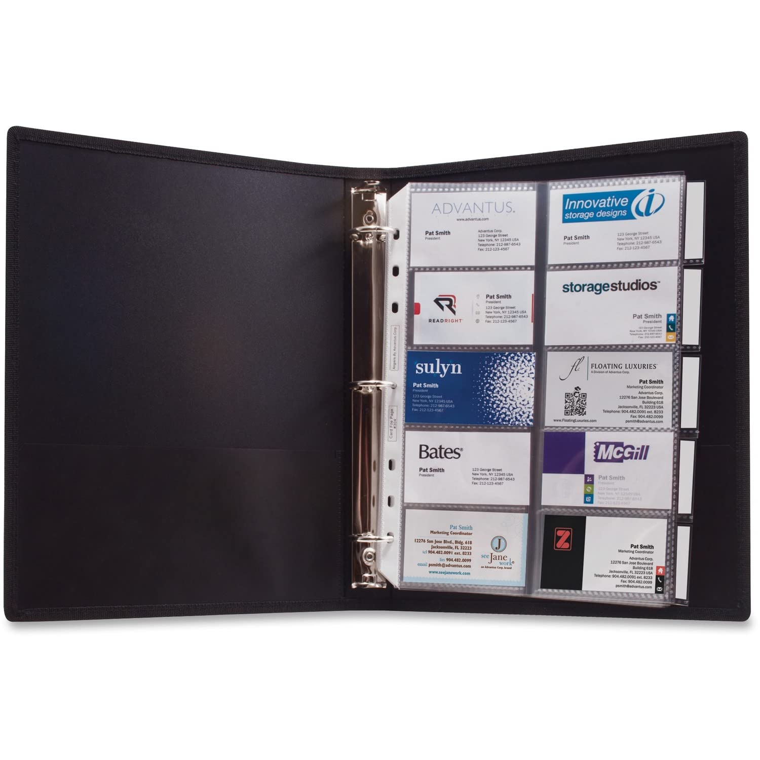Anglers 303 3-Ring Business Card Binder 100 Card Cap 8-1/2-Inch X11-Inch Black