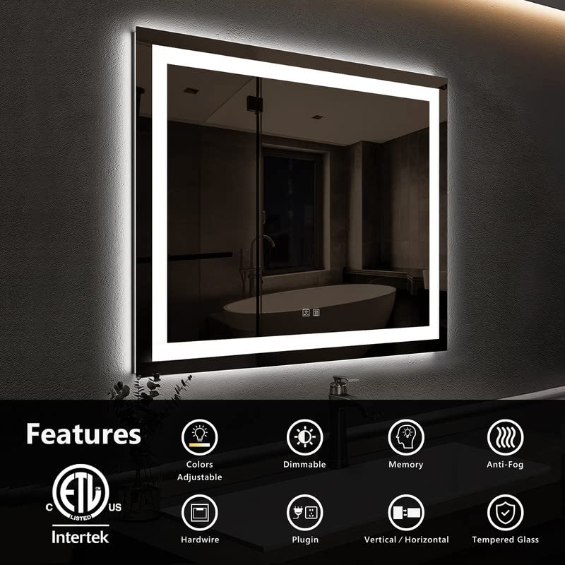 Roomtec 30 * 30 Inch Led Bathroom Mirror With Lights,Smart Dimmable Vanity Mirrors For Wall,Anti-Fog Backlit Lighted Makeup Mirr