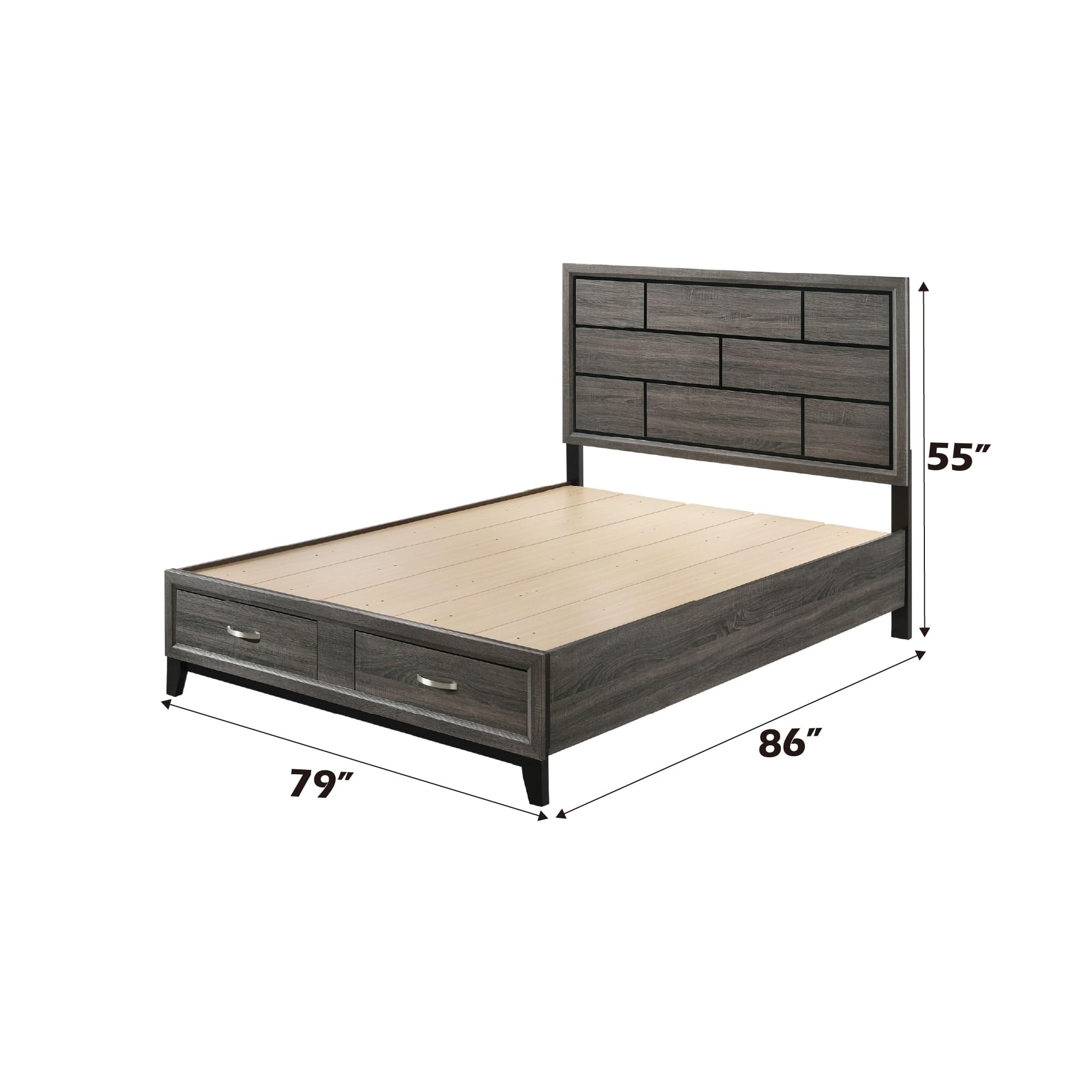Acme Valdemar Eastern King Bed With Storage In Weathered Gray