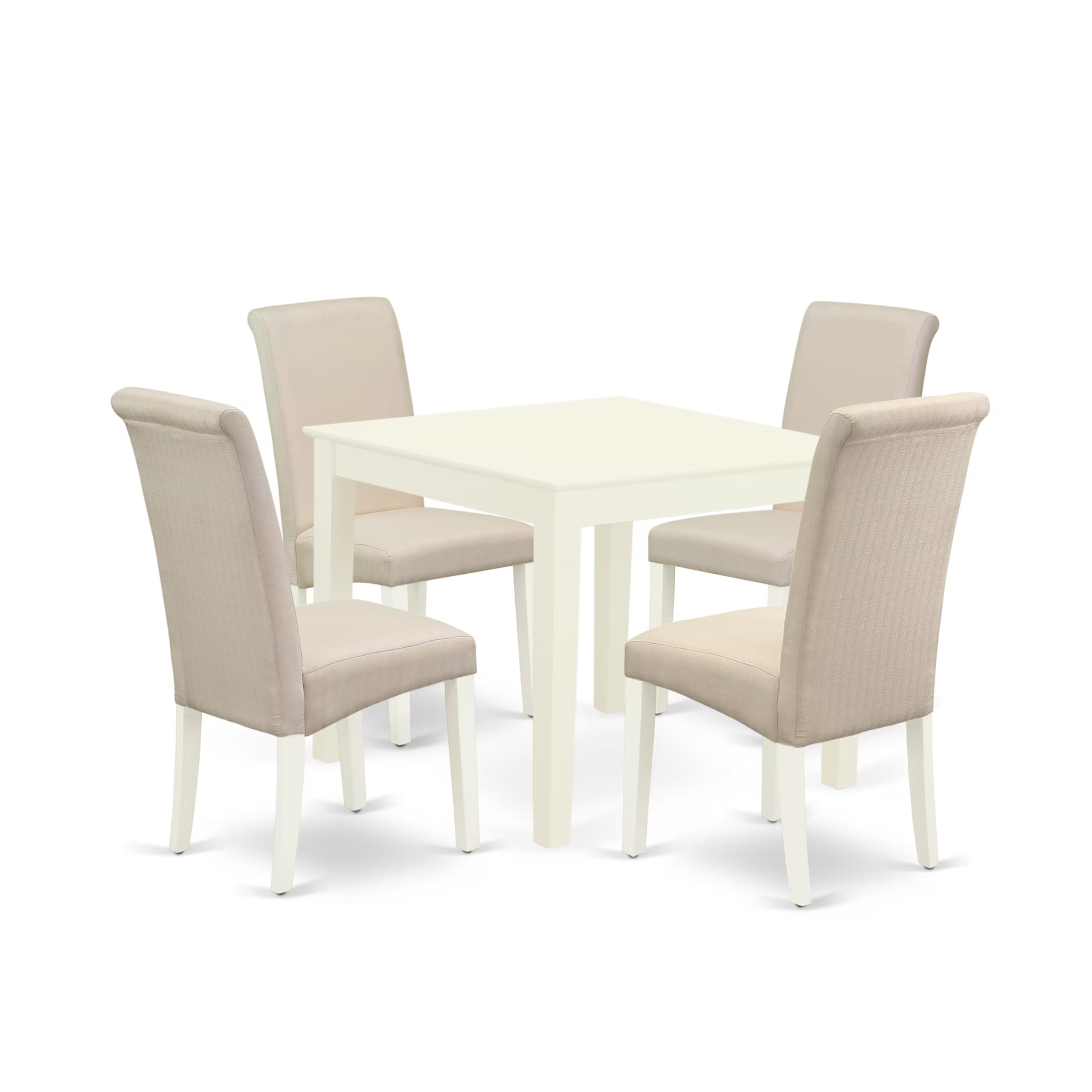 East West Furniture Oxba5-Lwh-01 5 Piece Modern Dining Table Set Includes A Square Wooden Table And 4 Cream Linen Fabric Upholstered Parson Chairs, 36X36 Inch, Linen White