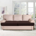 H.Versailtex Stretch 2 Piece T Cushion Sofa Slipcovers Individually Sofa Cushion Covers For 2 Cushion Couch Sofa Seat Cushion Covers With Elastic Bands Featuring Thicker Jacquard Fabric, Chocolate