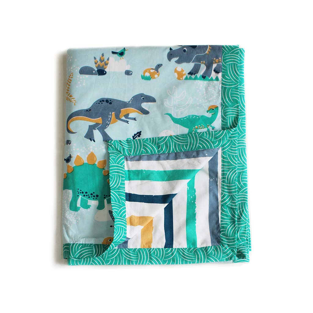 Silverlinen Snooze & Roar Dinosaur 100% Cotton 3 Layer Reversible Single Blanket Dohar for Kids  Blue (Size: 60 in x 88 in)