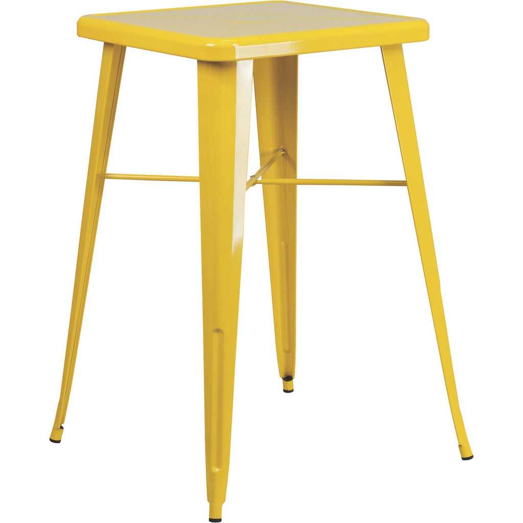 Flash Furniture Commercial Grade 23.75" Square Yellow Metal Indoor-Outdoor Bar Table Set With 2 Stools With Backs