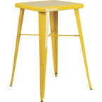 Flash Furniture Commercial Grade 23.75" Square Yellow Metal Indoor-Outdoor Bar Table Set With 2 Stools With Backs