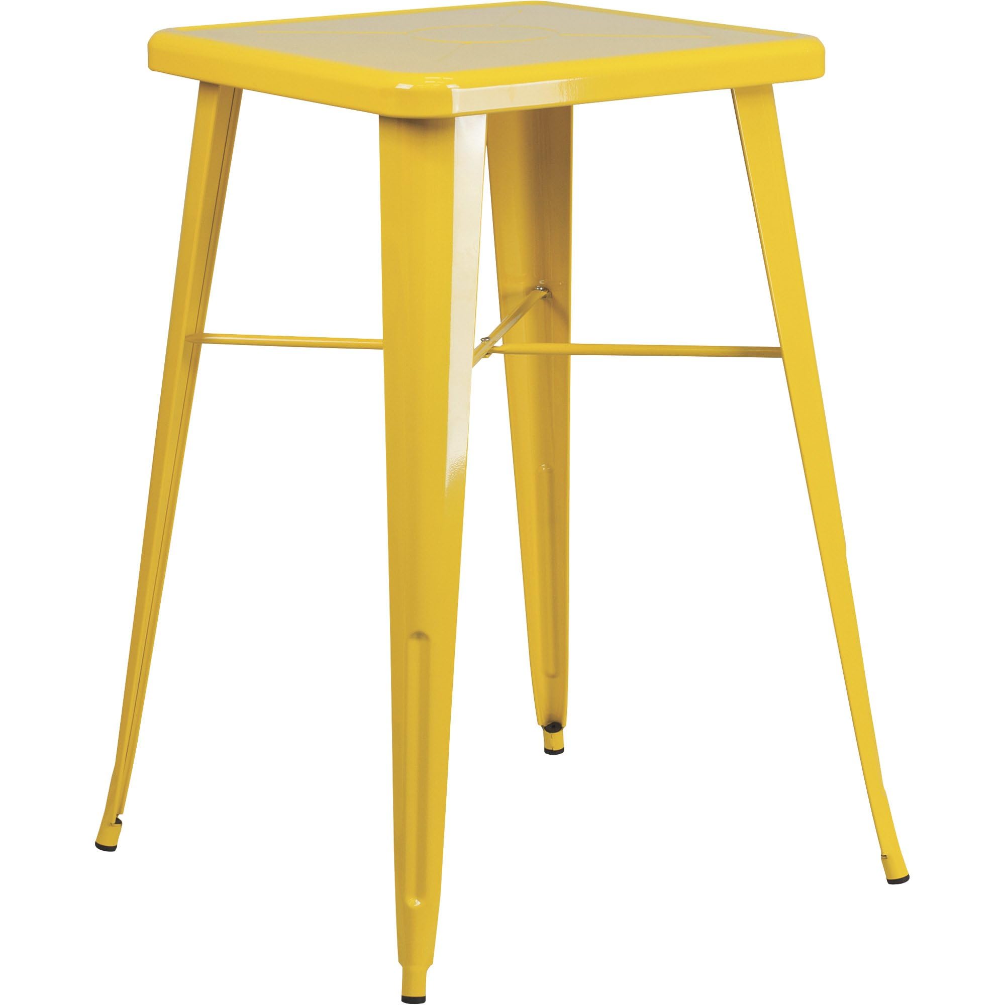Flash Furniture Commercial Grade 23.75" Square Yellow Metal Indoor-Outdoor Bar Table Set With 2 Stools With Backs