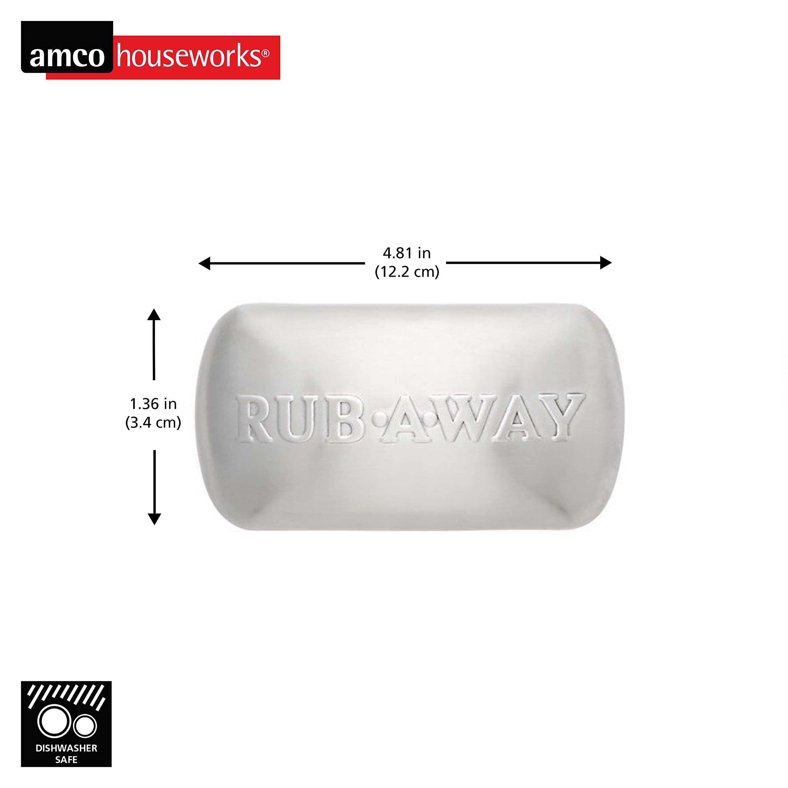 Amco Rub-A-Way Bar | Stainless Steel Odor Absorber | 4'' X 2.25'' | Dishwasher Safe | Kitchen & Outdoor Essential For Garlic, On
