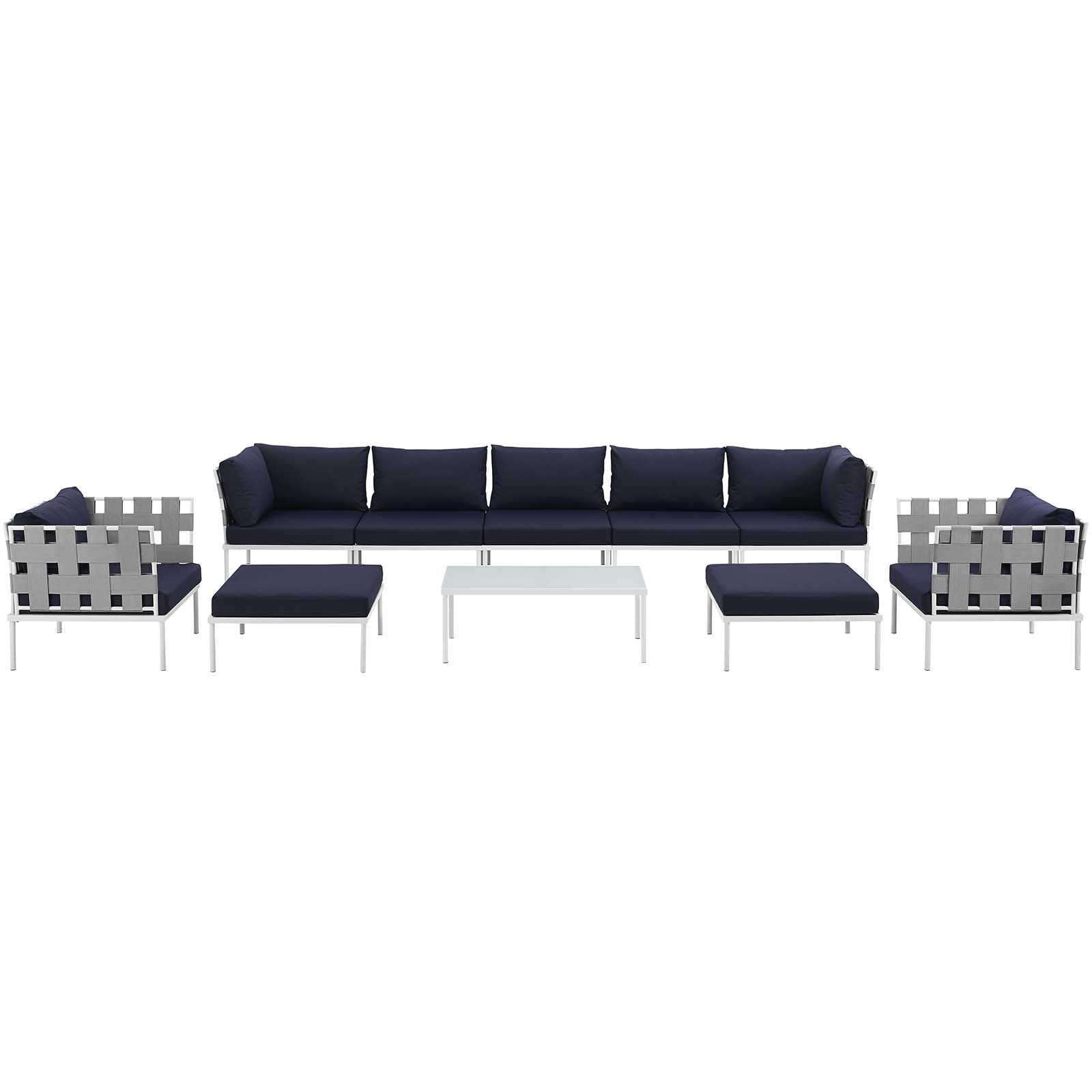 Modway Harmony 10 Piece Outdoor Patio Aluminum Sectional Sofa Set In White Navy