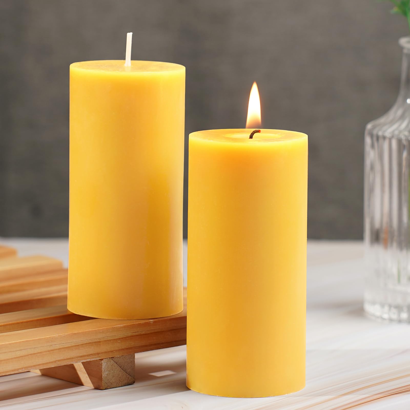 Beeswax Pillar Candles Set of 2,70 Hours Long Burning, 100% Natural Beeswax Candles for Emergency, Bees Wax for Home Deco, Beesw