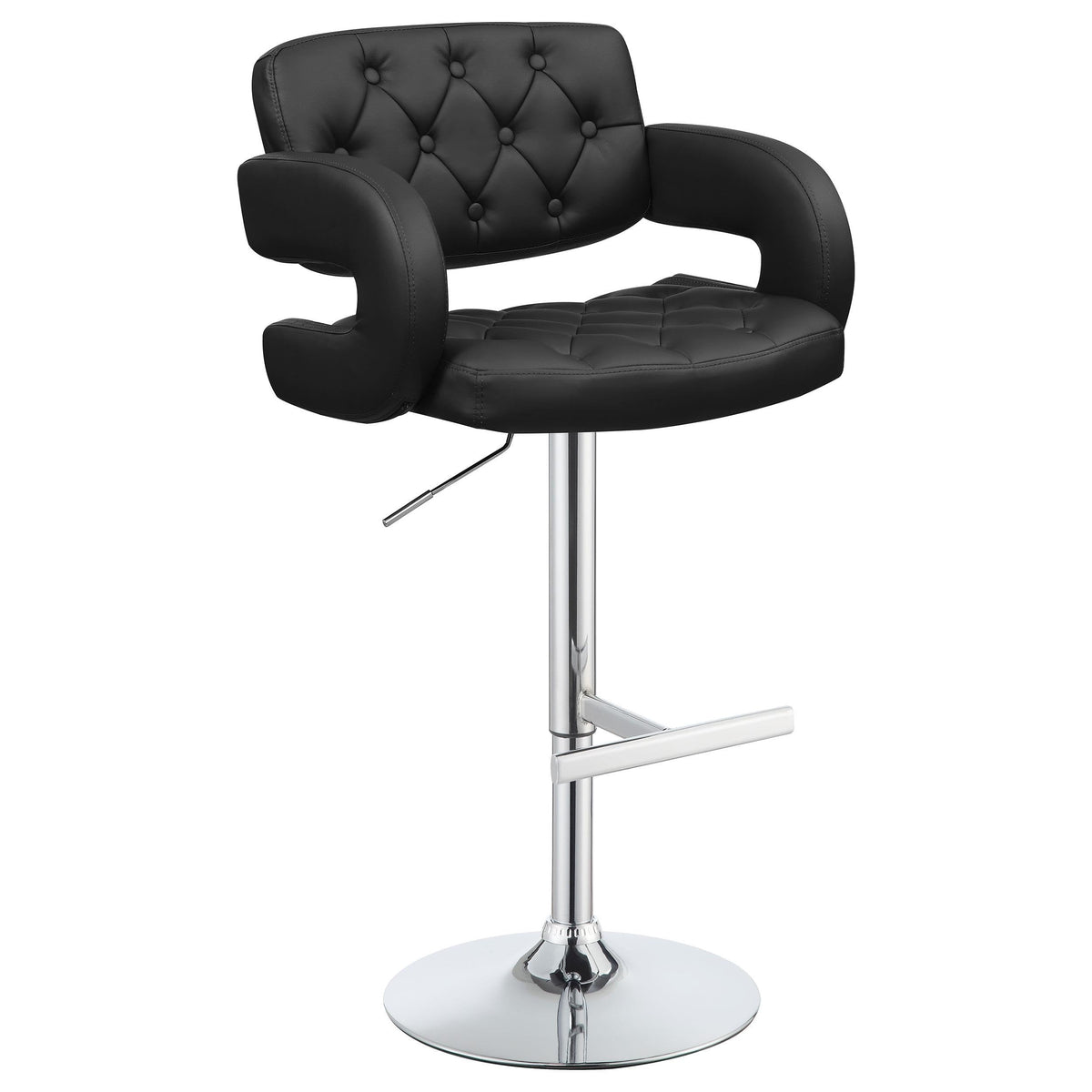 Coaster Home Furnishings Contemporary Mid-Back Adjustable Height Pub Chair Swivel Bar Stool Barstool Button Tufted Faux Leather Upholstered Sturdy Chrome Steel Base With Footrest Black 102555