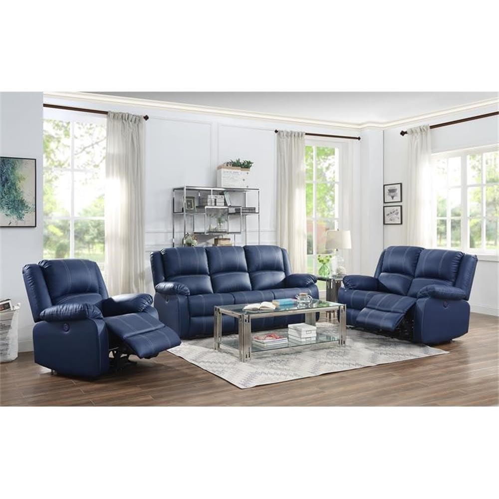 Acme Zuriel Power Motion Loveseat With Usb Ports In Blue Faux Leather