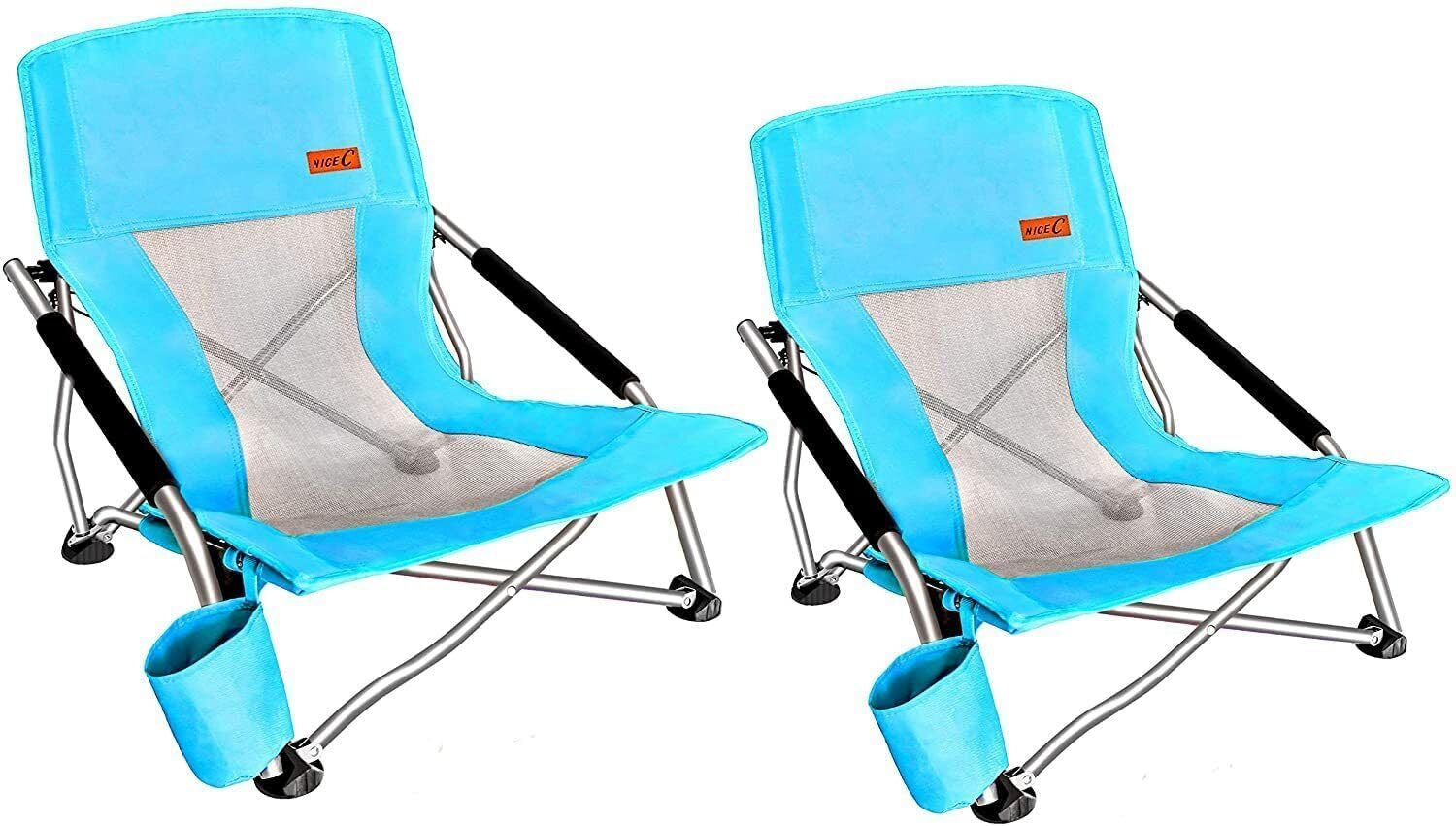 Nice C Low Beach Chair, Beach Chairs for Adults 2 Pack, Sling, Folding, Portable, Concert, Kids, Boat, River, Sand Chair, Sillas