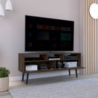 Kobe Tv Stand for Tv´S Up 52", 3 Open Shelves, 2 Flexible Drawers, Dark Walnut