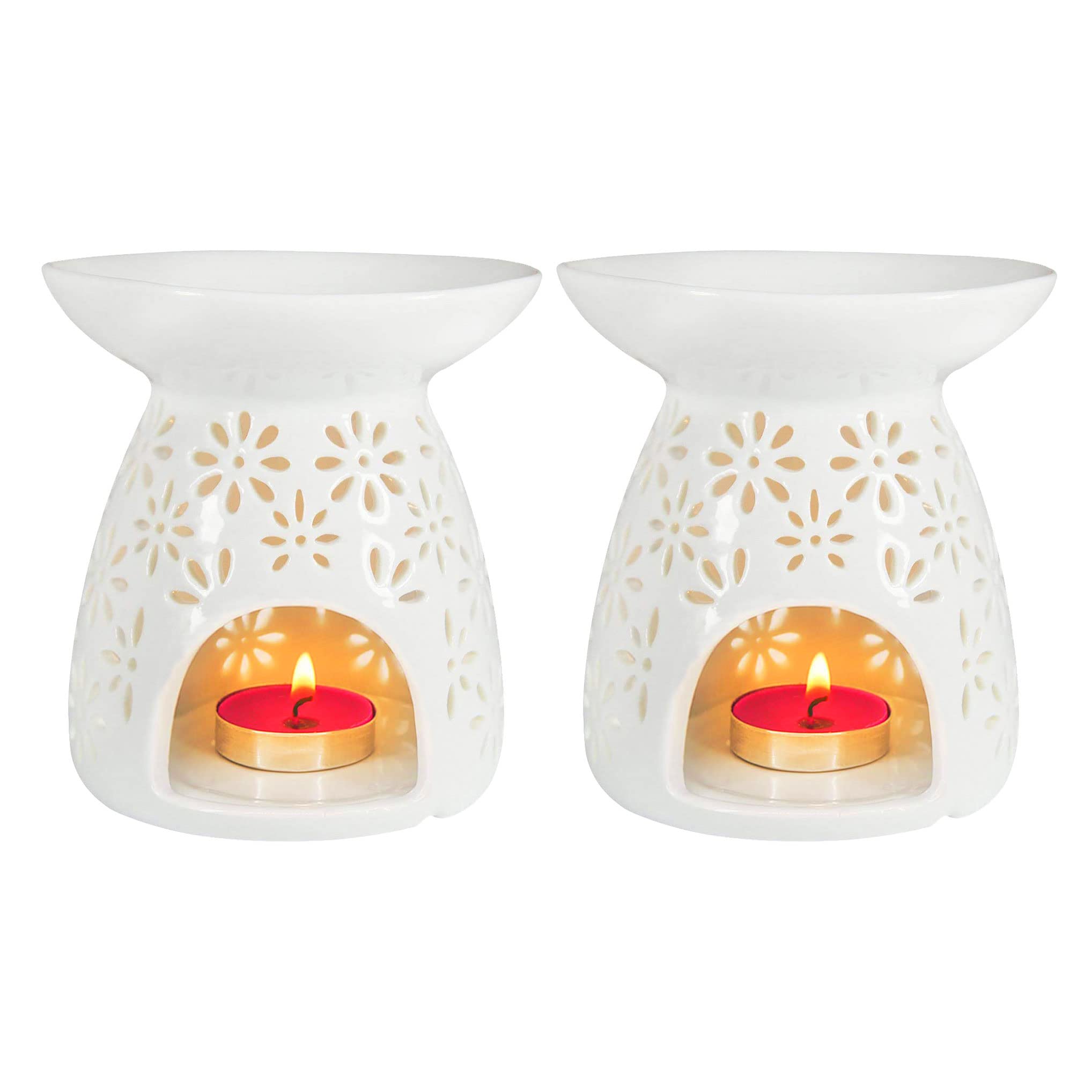 HwaGui - Ceramic Tea Light Holder & Wax Warmer Set of 2, Aromatherapy Essential Oil Burner, Great Decoration for Living Room, Ba
