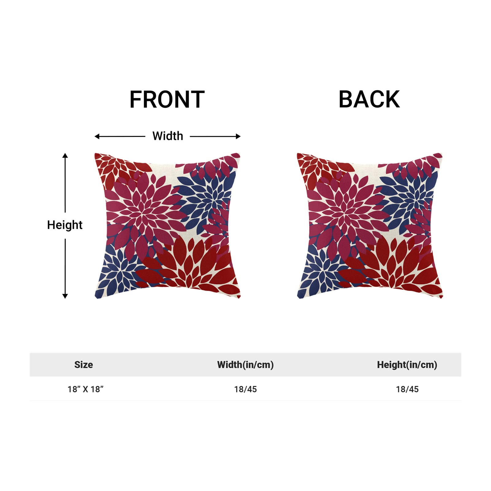 Cxmeifly Burgundy Red Navy Blue Pillow Covers 18X18 Inch Set Of 2 Dahlia Floral Decor Throw Pillows Summer Modern Geometry Flowe