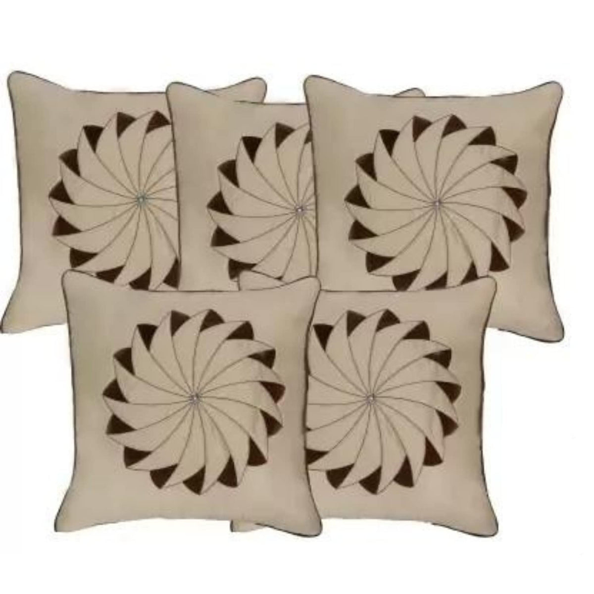 Balley Set Of 5 Satin Unique Embroidered Cushions Cover (Pack Of 5, 41 Cm*41 Cm) (Cream)