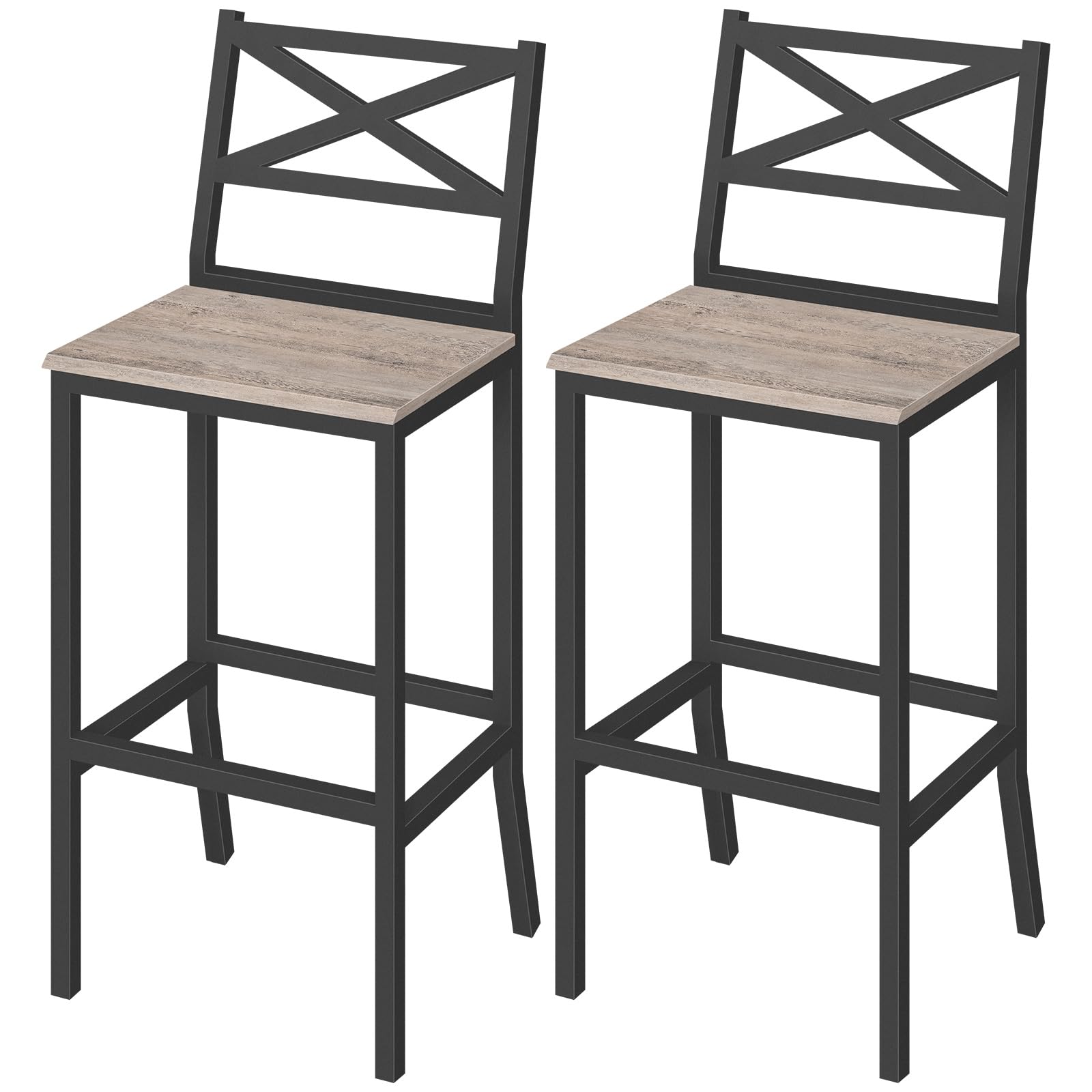 Mahancris Bar Stools, Set Of 2 Bar Chairs With Backrest And Footrest, 26' Tall Counter Bar Stools, Kitchen Breakfast Bar Chairs