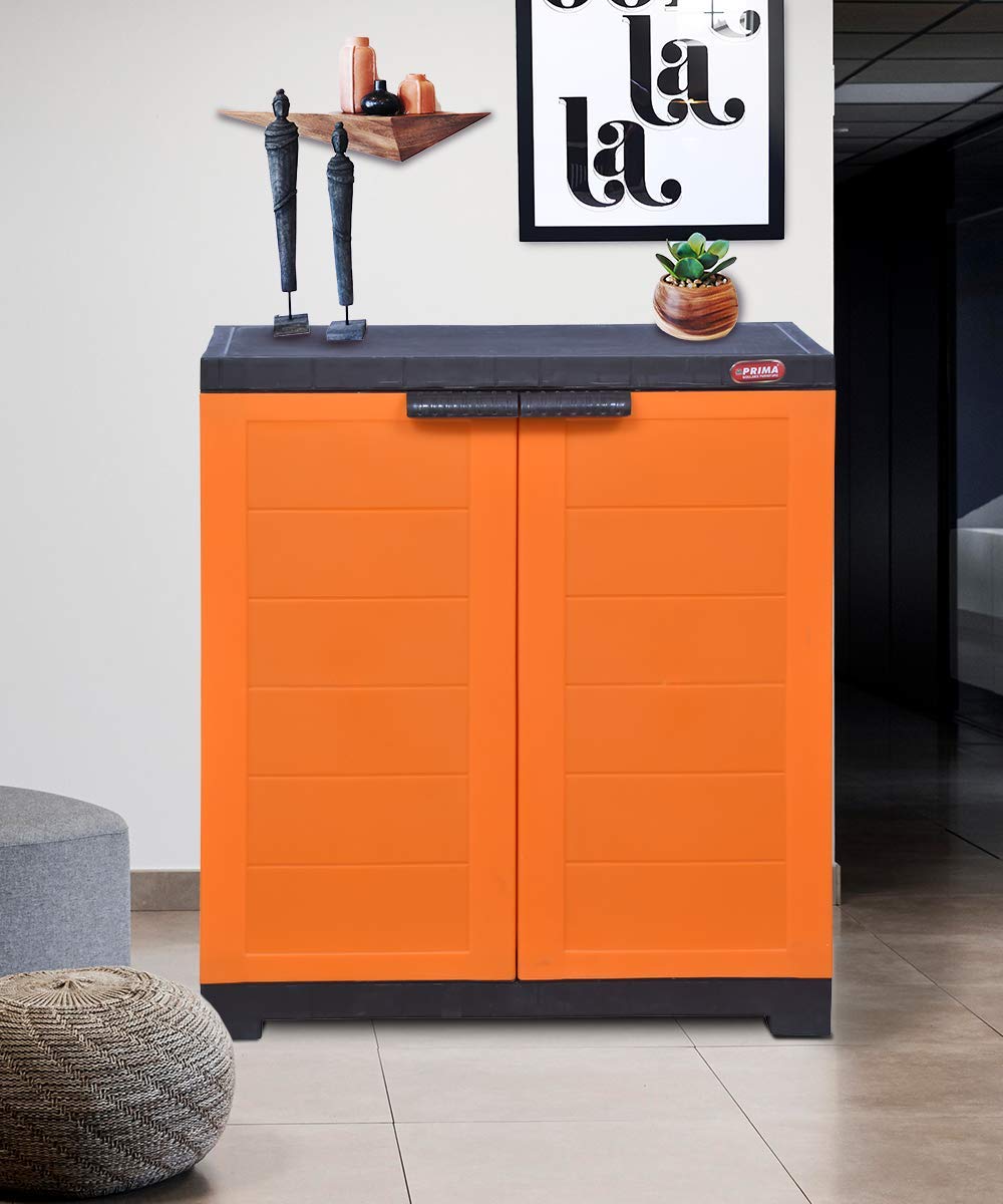 Prima Delta 1 Plastic Cabinet For Shoe Storage | Space Organizer | Shoe Rack | For Living Room Home & Office In Orange & Brown C