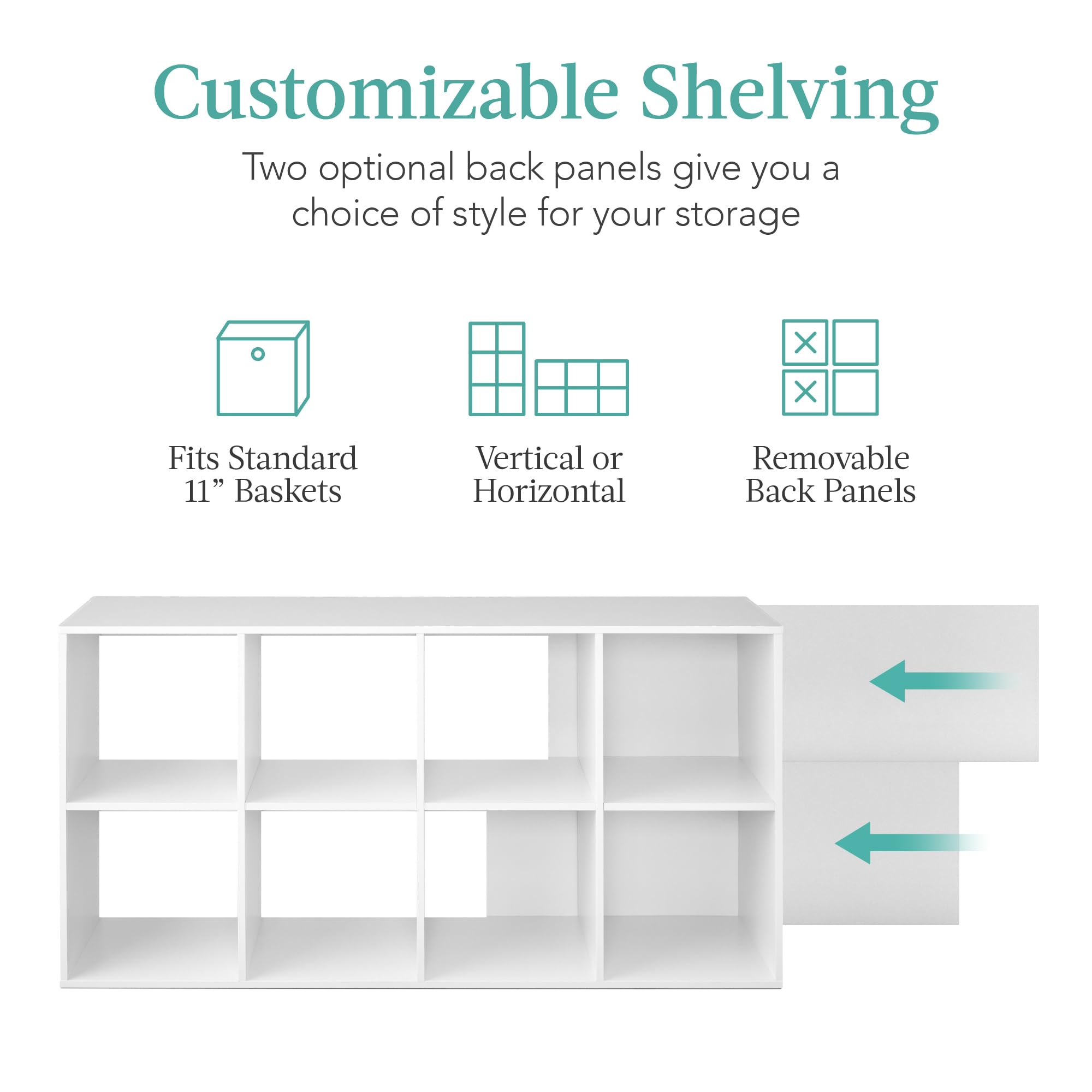Best Choice Products 8-Cube Storage Organizer, 11In Shelf Opening, Bookcase, Display Shelf, Customizable W/ 3 Removable Back Panels – White