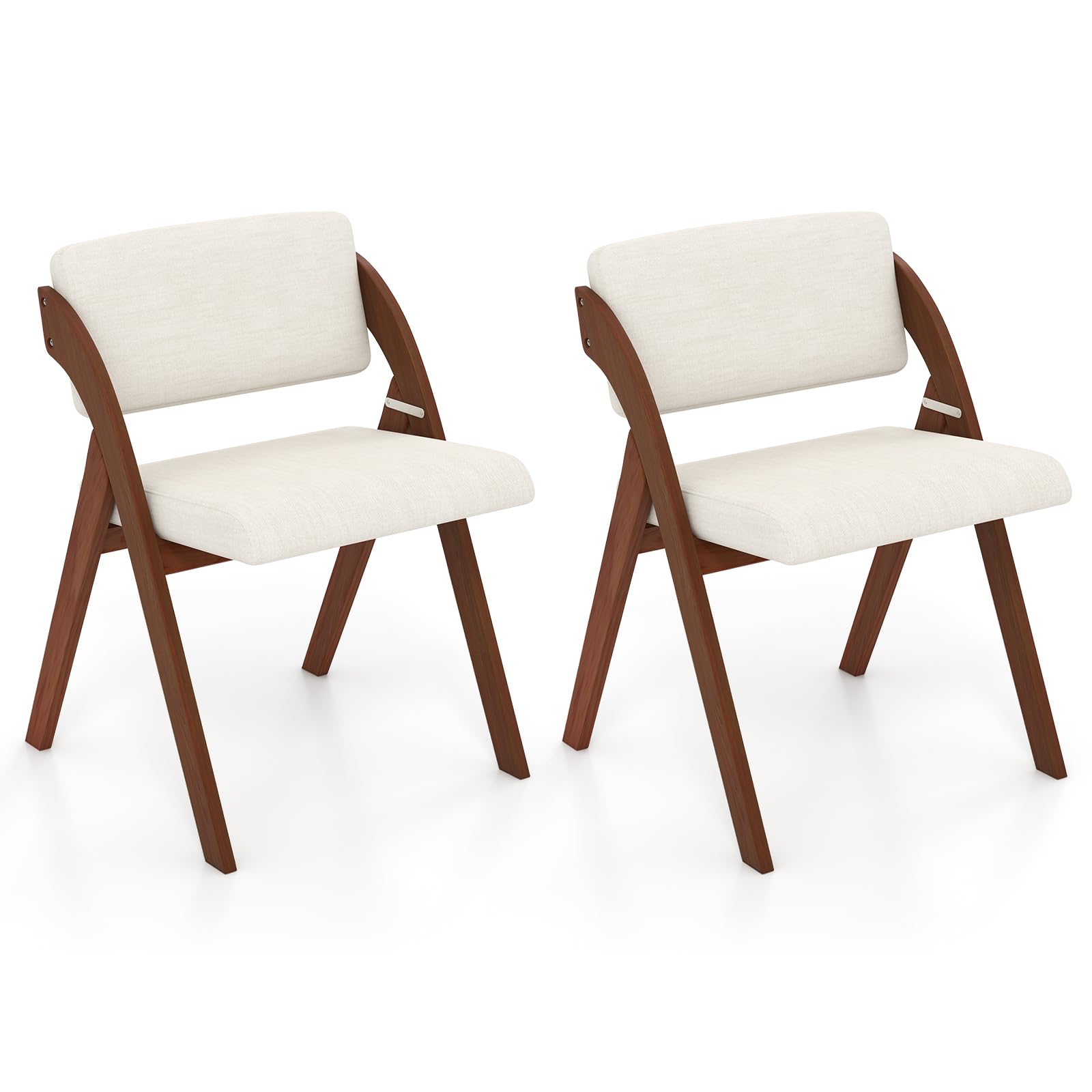 Giantex Folding Dining Chairs Set Of 2, Upholstered Wooden Folding Chair 2 Pack, Portable Kitchen Chairs With Padded & Seat Back