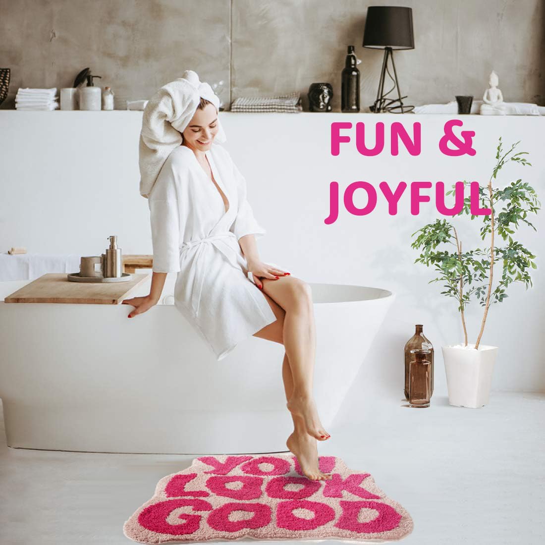 Dyefury You Look Good Bath Mat Pink, Cute Bathroom Rugs For Girls Fun Funny Funky Rug Bedroom Pink Preppy Bathroom Decor Hello B