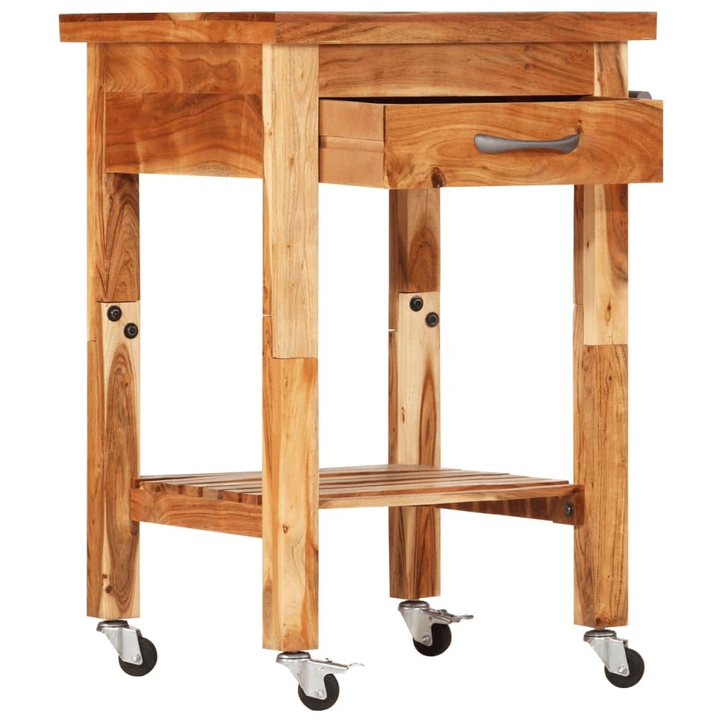 vidaXL Solid Acacia Wood Kitchen Trolley with Drawer, Lower Shelf and Towel Rack - Mobile Storage Solution for Your Kitchen