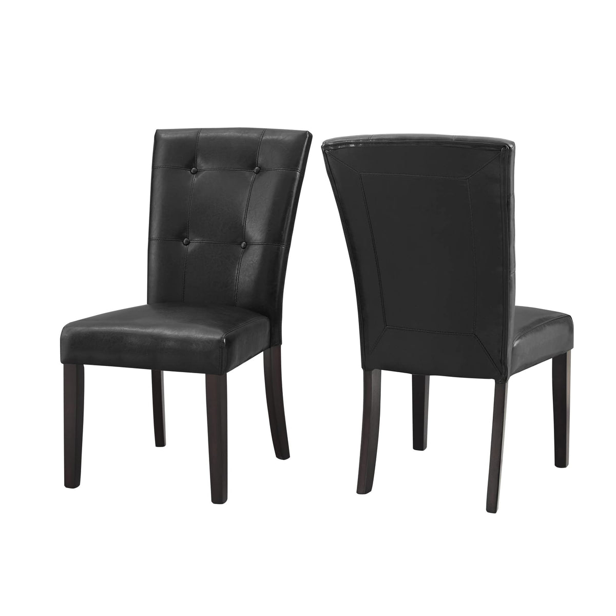 Steve Silver Co Francis Upholstered Dining Chair, Set of 2 Side Chairs, Kitchen, Dining Room, Tufted Backing, Black Polyurethane & Ebony Finish, Memory Foam, Contemporary, 21&quot;D x 29&quot;W x 18&quot;H, Black