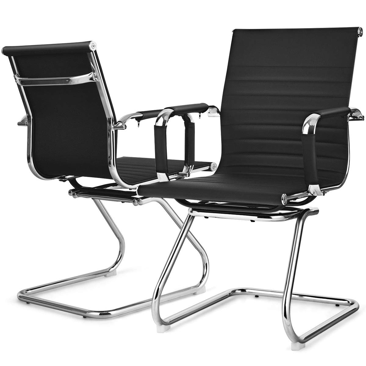 Giantex Office Reception Chairs Set - Guest Chairs, Conference Chair With Arm, Anti-Slip Foot Pads, Pu Leather Home Office Chair For Meeting, Waiting Room, Lobby, Desk Chair No Wheels (Black, 2 Pack)